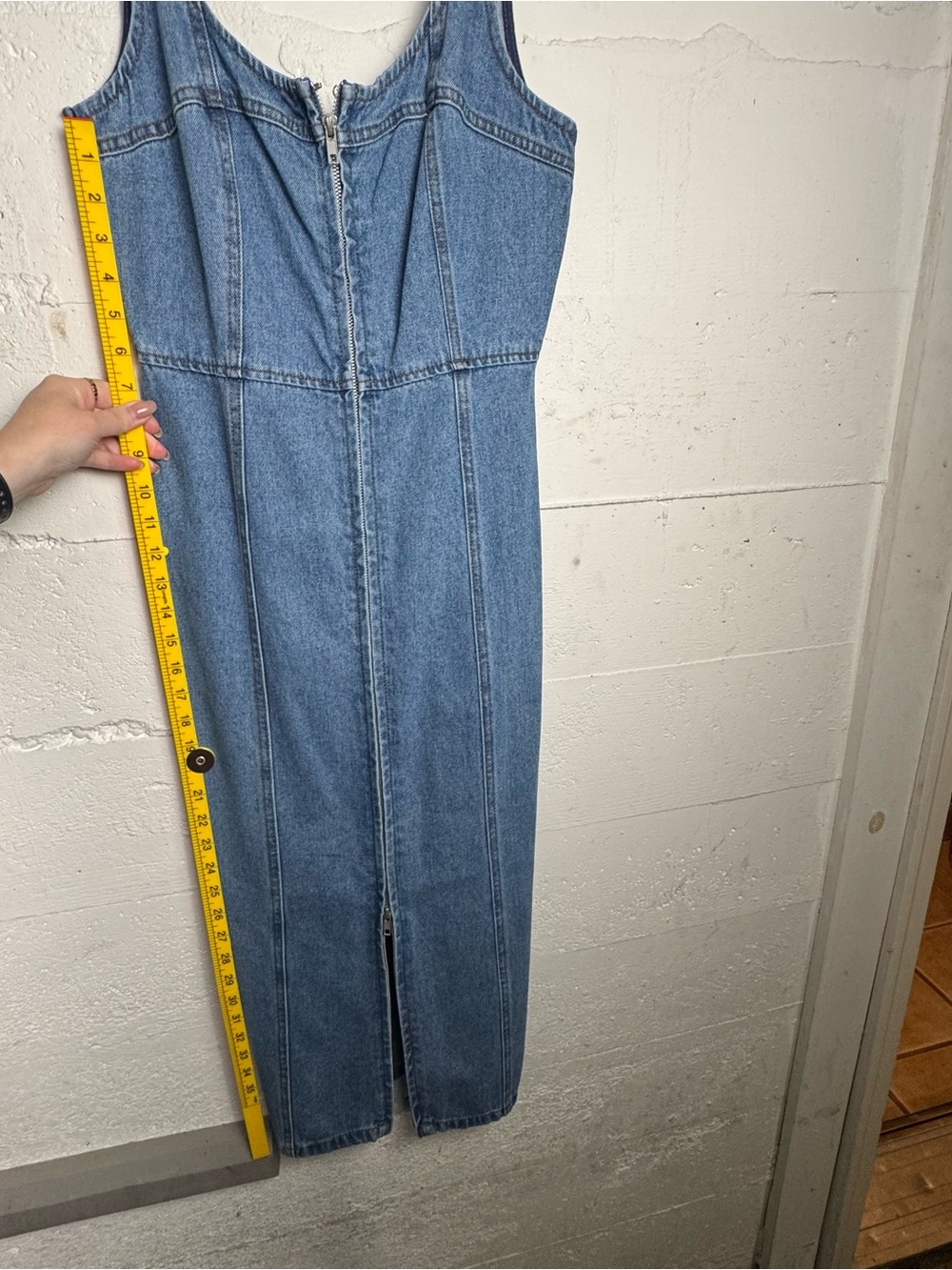 Classic Denim Midi Dress S full Front Zip Bodycon Cotton Western Jean Western - Picture 9 of 12